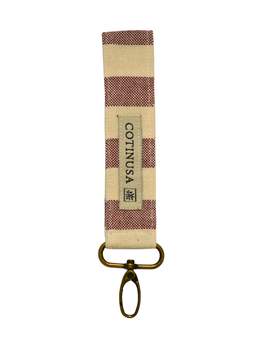 Llavero de rayas granate y crudo